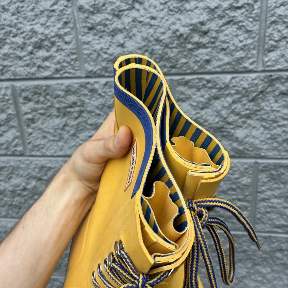 Hunter Festival Mid-Calf Lace Up Yellow w/ Blue Trim Women's US 9 Rain Boots